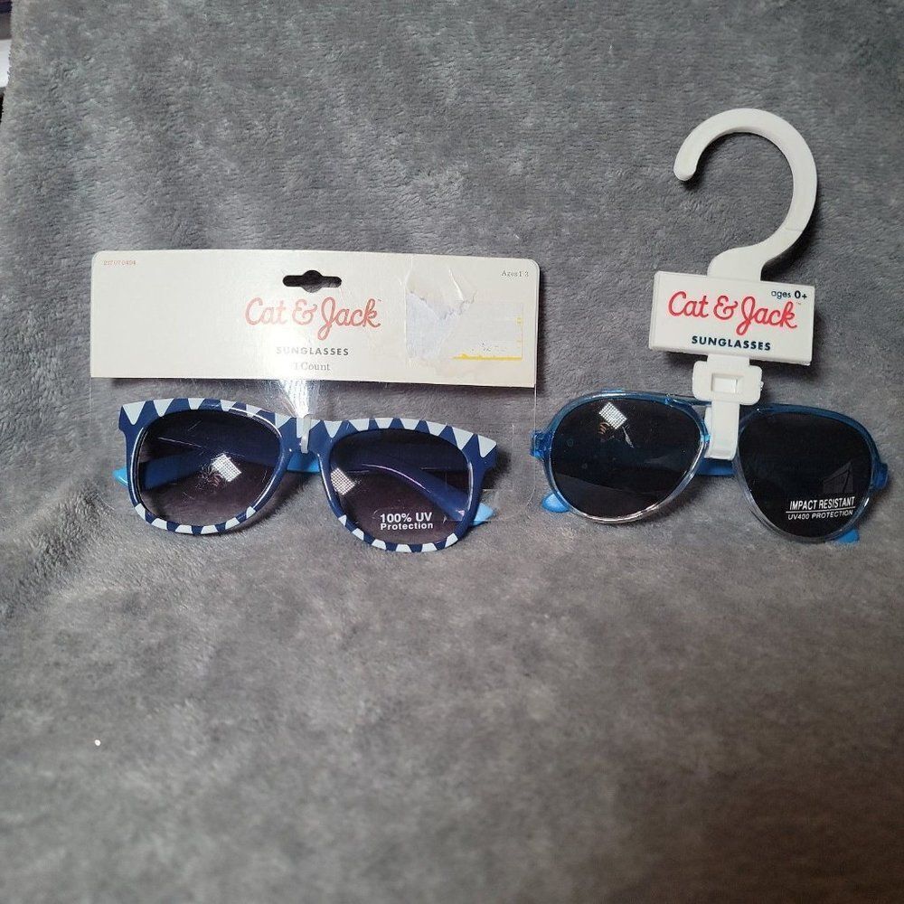Cat & Jack Kids Black Blue Geometric 100% UV Protection Square Sunglasses Set